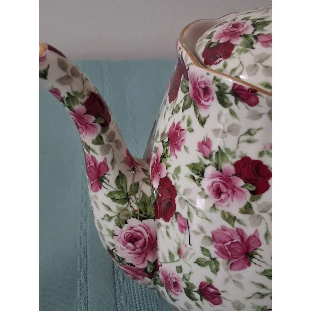 Formalities by Baum Bros Victorian Rose Chintz Teapot Pink Floral gold trim - Picture 5 of 7